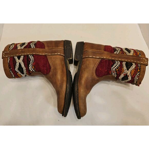 Vintage Kilim Leather Boots Handmade Moroccan Tapestry Size 8 Turk Festival - Picture 4 of 15